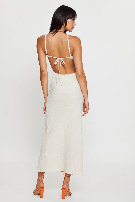 Beige Maxi Dress Sleeveless Racer Neck