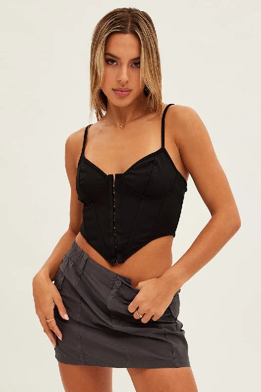 Black Corset Singlet Sleeveless Sweetheart Neck