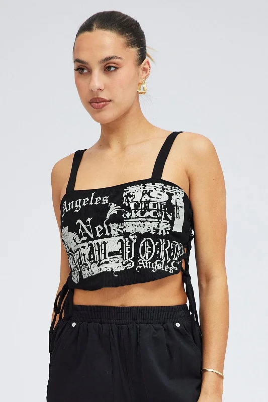 Black Corset Tank Sleeveless Graphic