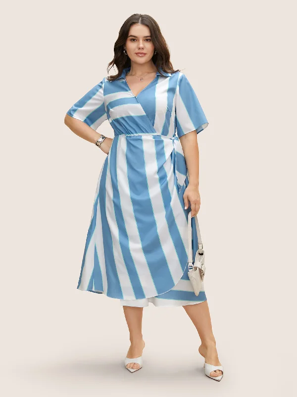 Geometric Surplice Neck Tie Knot Midi Dress