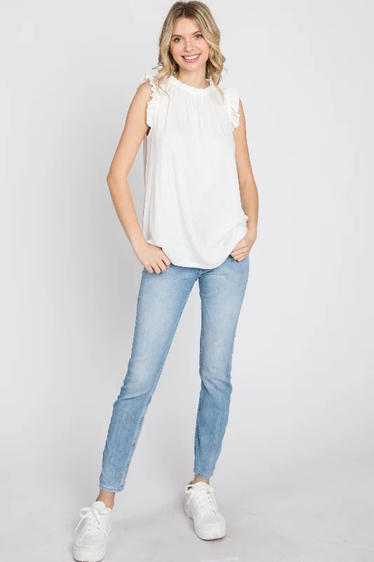 Ivory Ruffle Accent High Neck Top