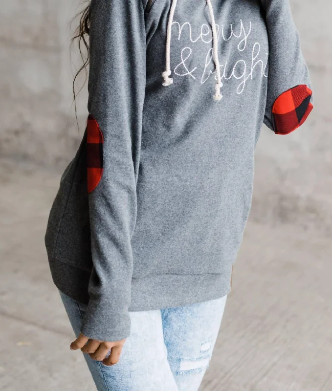 Merry & Bright Doublehood Sweatshirt In Grey/red