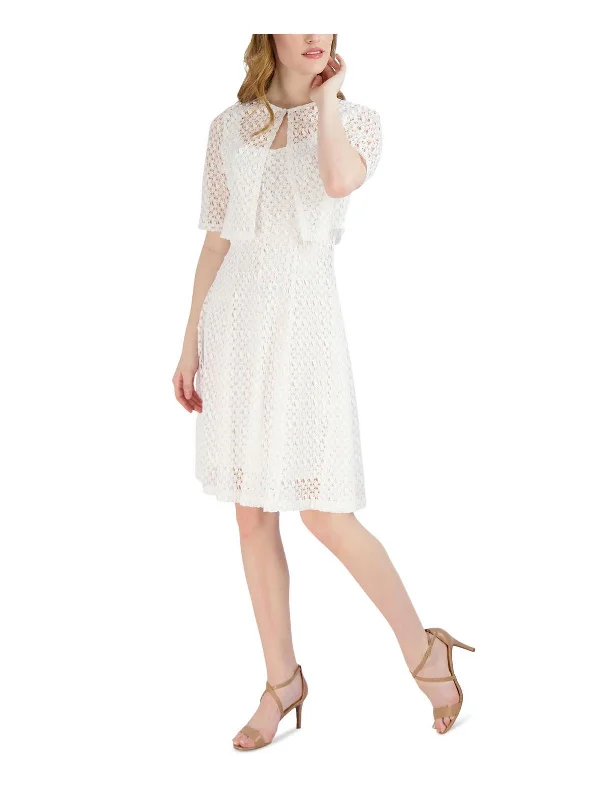 Petites Womens Lace Knee Fit & Flare Dress