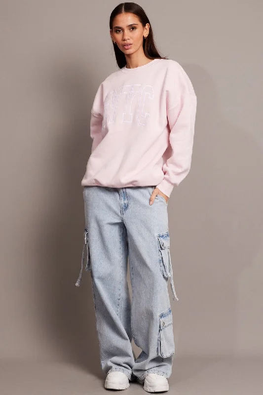 Pink Graphic Sweater Long Sleeve