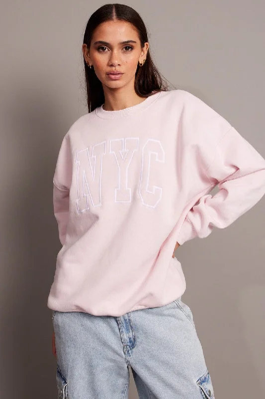 Pink Graphic Sweater Long Sleeve