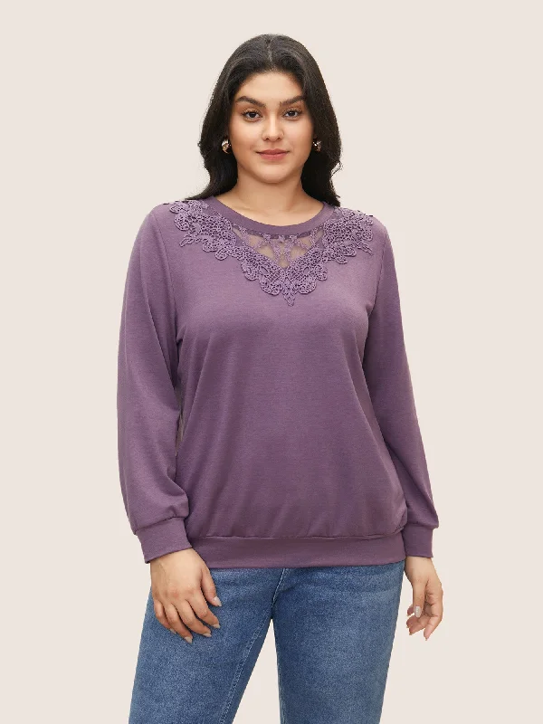 Round Neck Lace Patchwork Sweatshirt