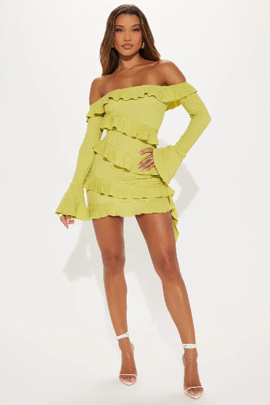 Ruffle Romance Mini Dress - Chartreuse