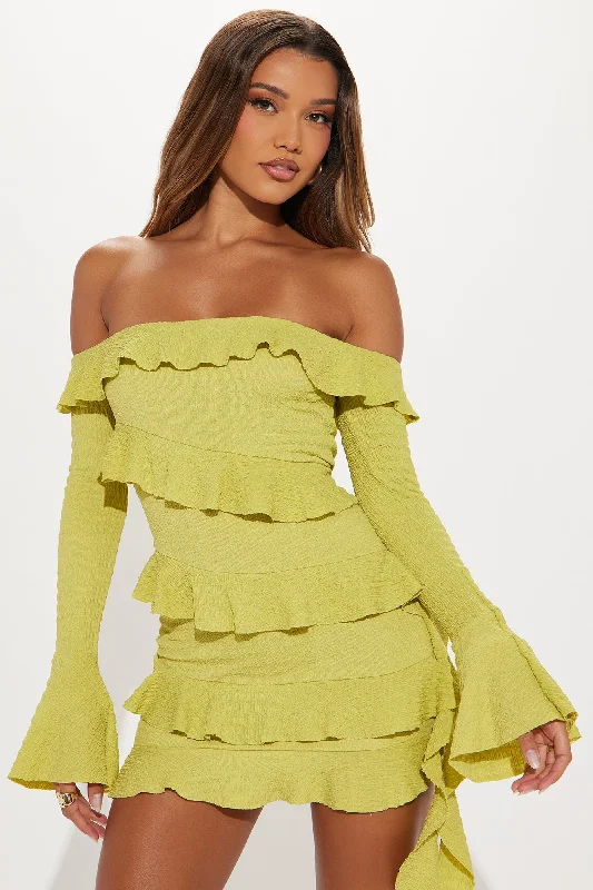 Ruffle Romance Mini Dress - Chartreuse