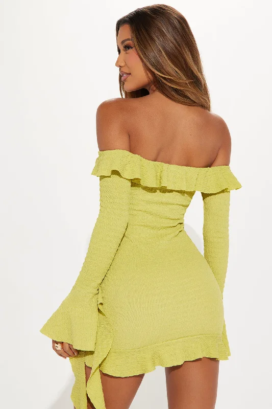 Ruffle Romance Mini Dress - Chartreuse