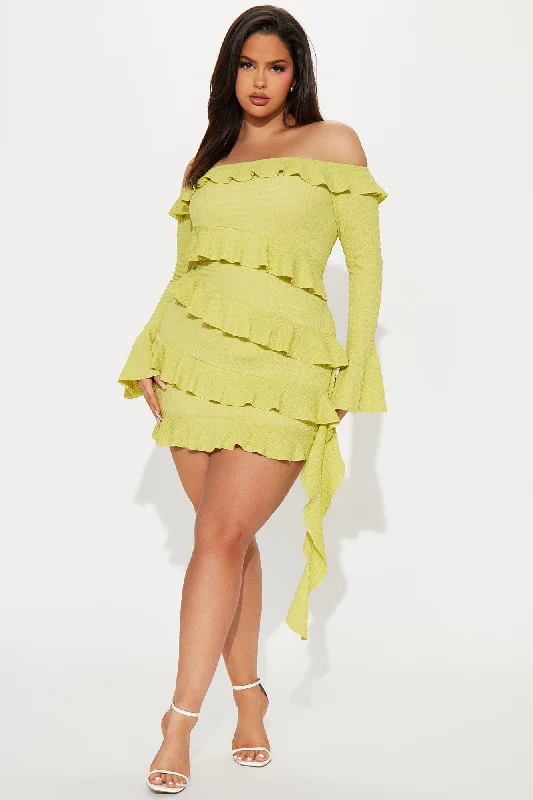 Ruffle Romance Mini Dress - Chartreuse