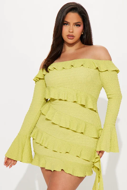 Ruffle Romance Mini Dress - Chartreuse