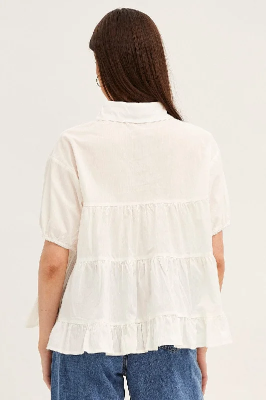 White Collared Shirt Puff Sleeve