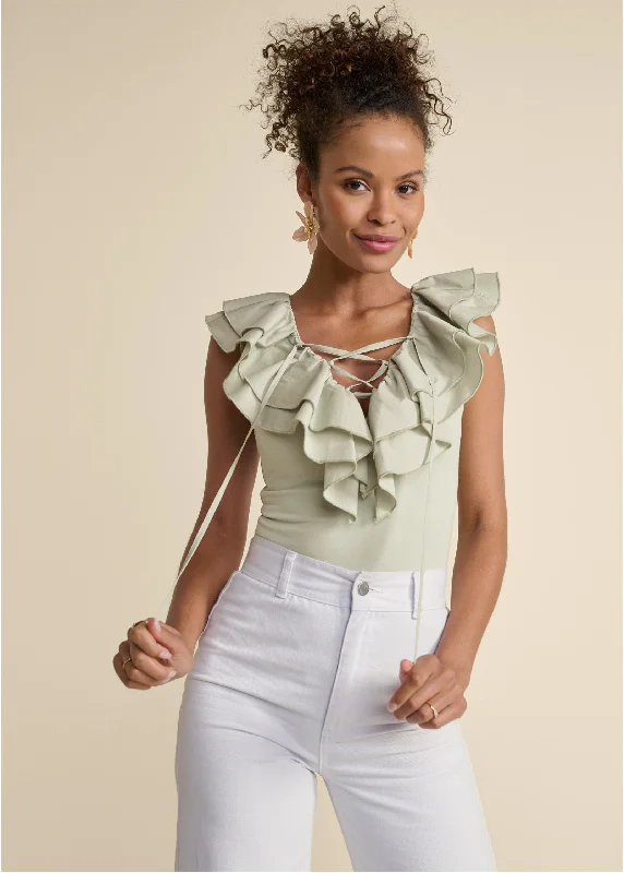 Poplin ruffle bodysuit - Sage