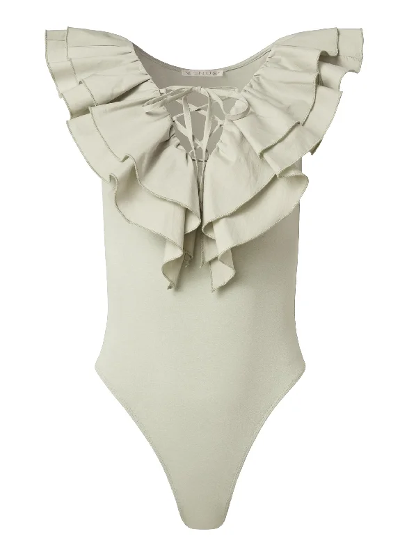 Poplin ruffle bodysuit - Sage