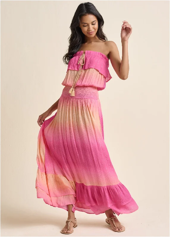 Strapless ombre maxi dress - Pink Multi