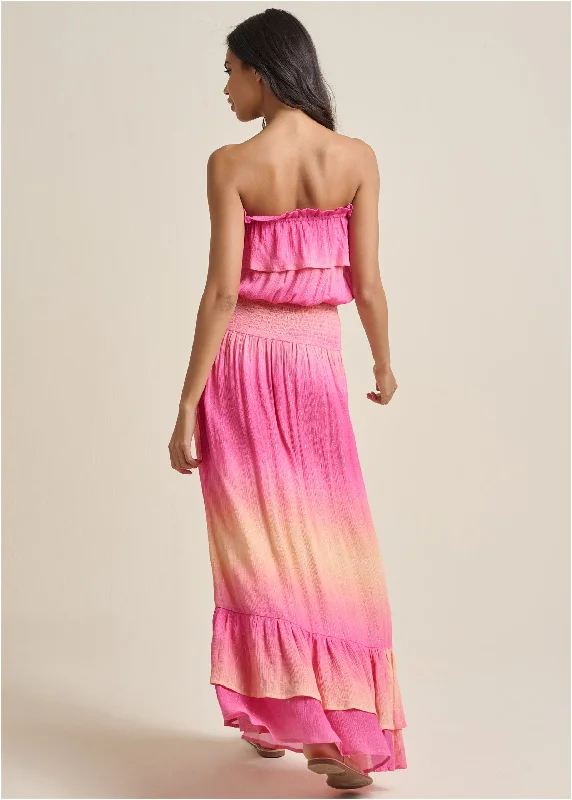 Strapless ombre maxi dress - Pink Multi