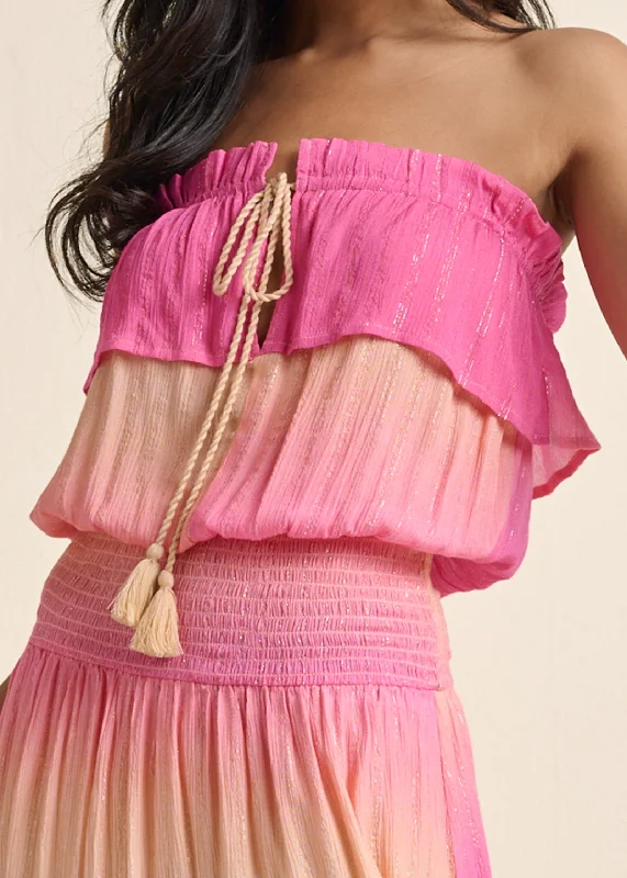 Strapless ombre maxi dress - Pink Multi