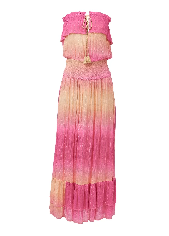 Strapless ombre maxi dress - Pink Multi