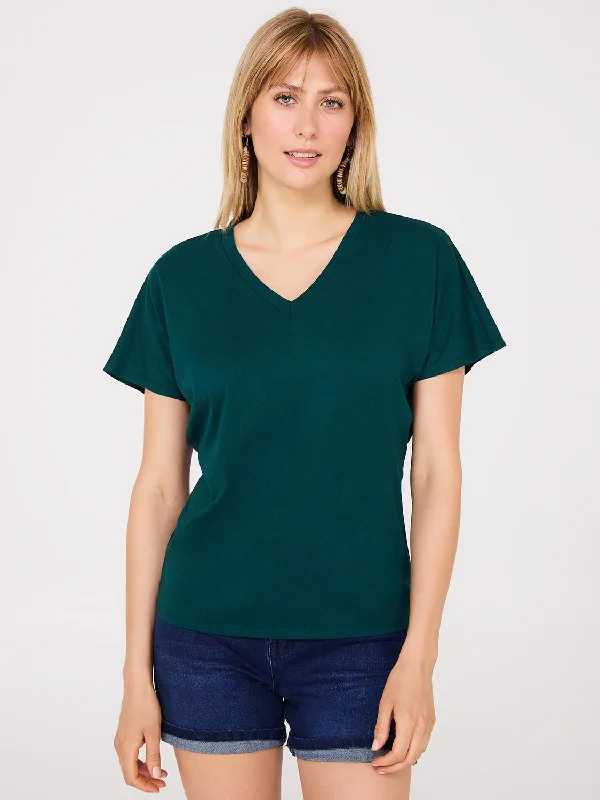 Short Dolman Sleeve V-Neck T-Shirt