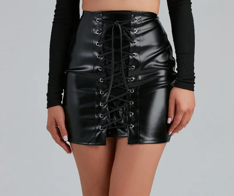 All Night Lace-Up Mini Skirt