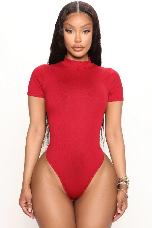 Basic Mock Neck Bodysuit - Deep Red