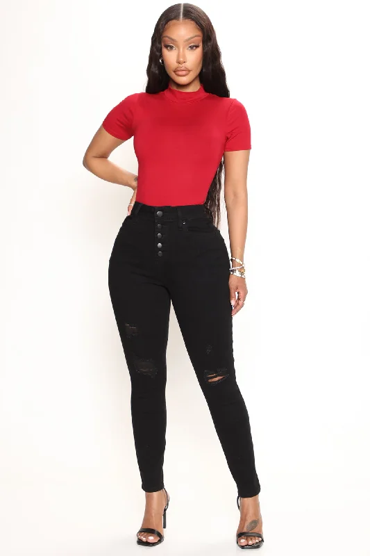 Basic Mock Neck Bodysuit - Deep Red