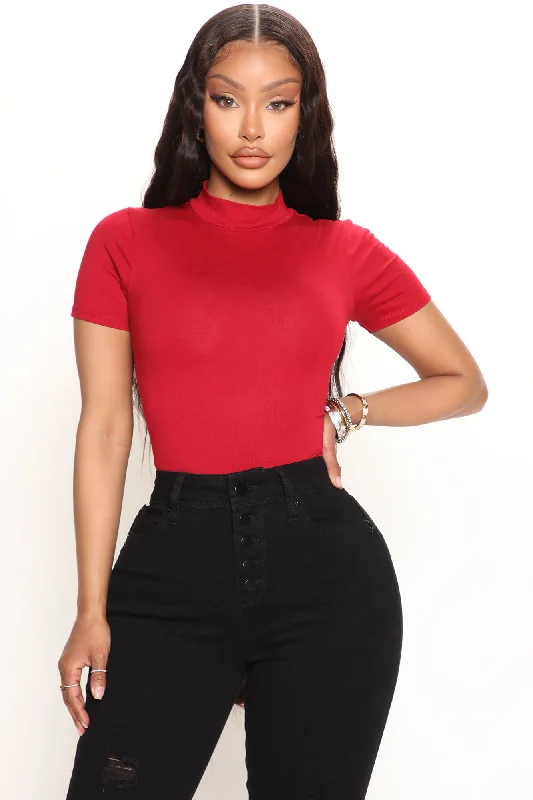 Basic Mock Neck Bodysuit - Deep Red