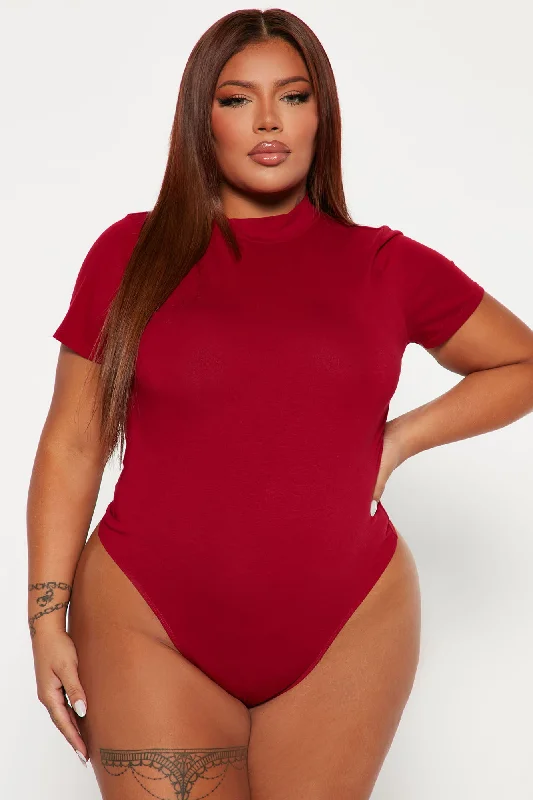 Basic Mock Neck Bodysuit - Deep Red