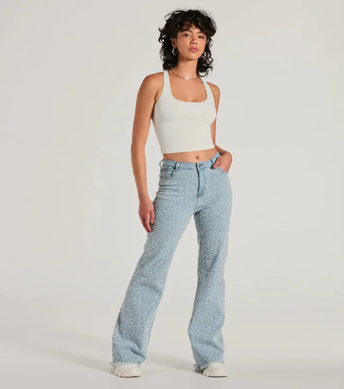 Beaming Perfection Faux Pearl Bootcut Denim Jeans