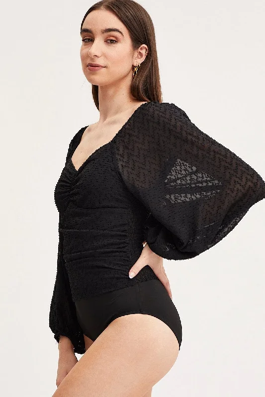 Black Bodysuit Top Long Sleeve