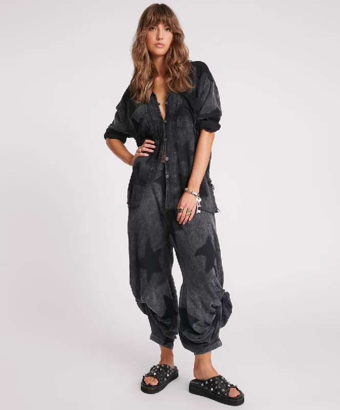 BLACK STAR MUSLIN LONGLINE SHIRT