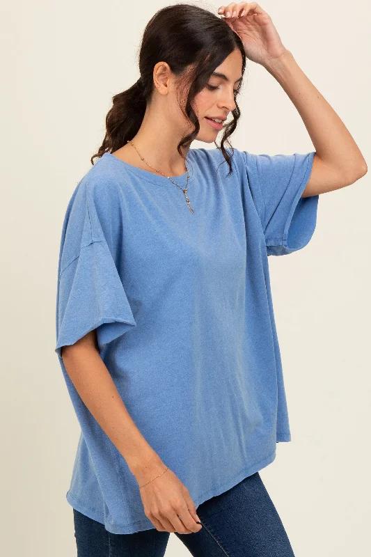 Blue Raw Rolled Hem Top