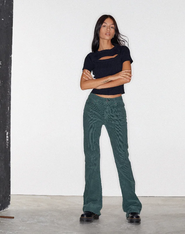 Bootleg Jeans in Cord Forest Green