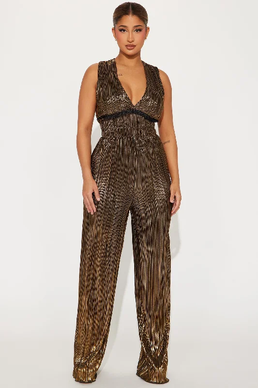 Cassidee Plisse Jumpsuit  - Black/Gold