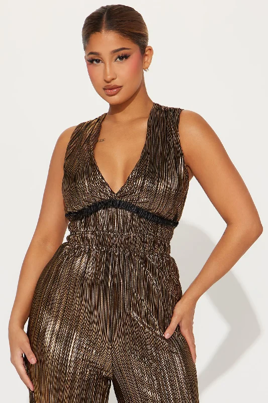 Cassidee Plisse Jumpsuit  - Black/Gold