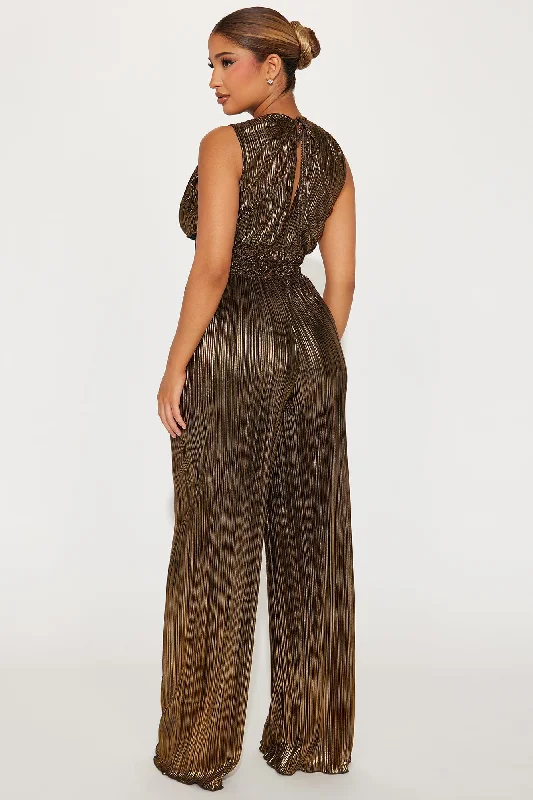 Cassidee Plisse Jumpsuit  - Black/Gold