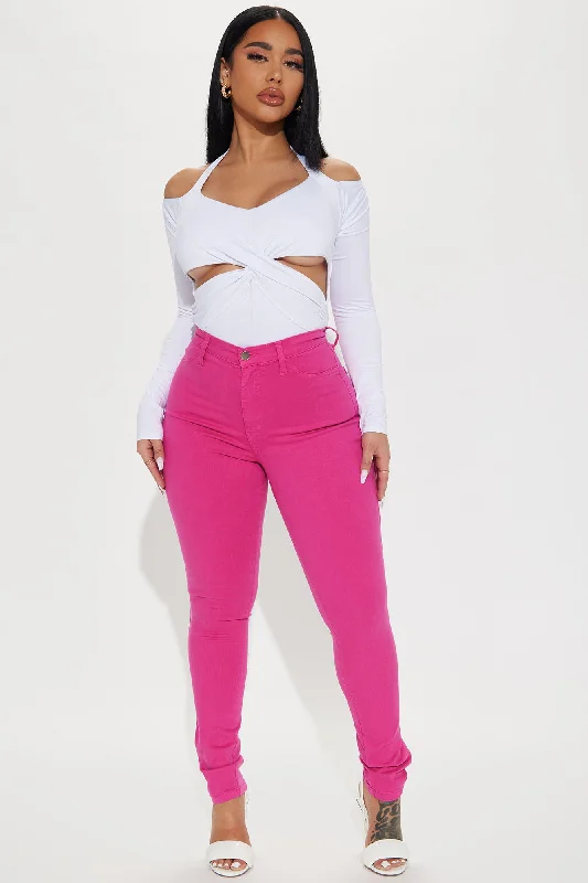 Classic Color High Waist Skinny Jeans - Raspberry