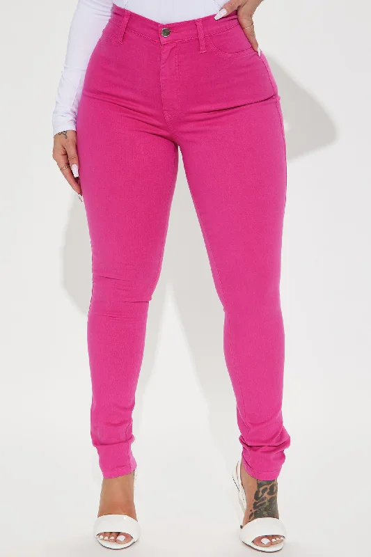 Classic Color High Waist Skinny Jeans - Raspberry