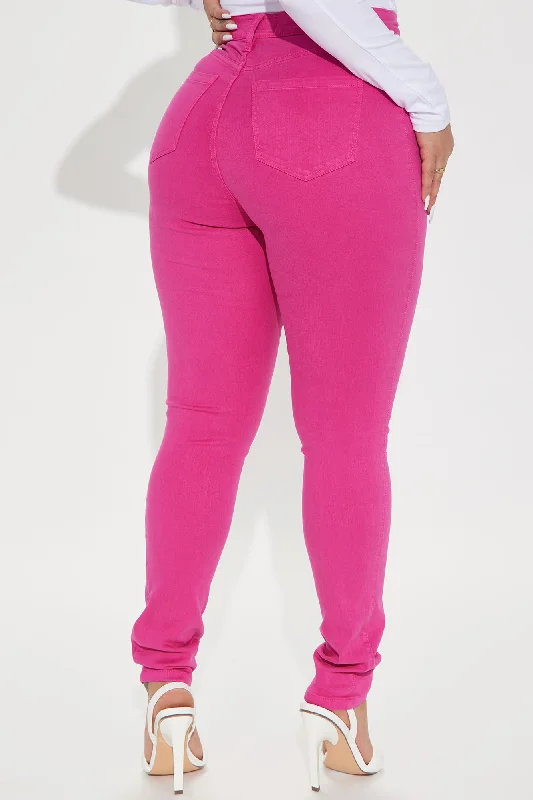 Classic Color High Waist Skinny Jeans - Raspberry