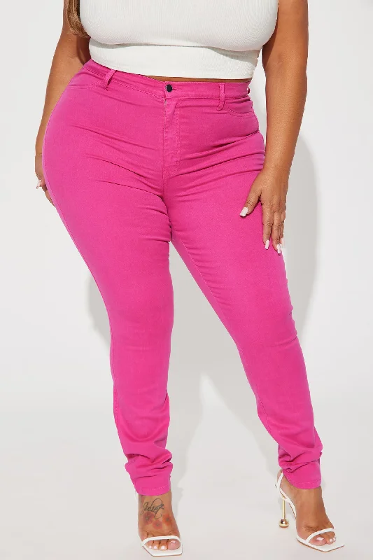 Classic Color High Waist Skinny Jeans - Raspberry