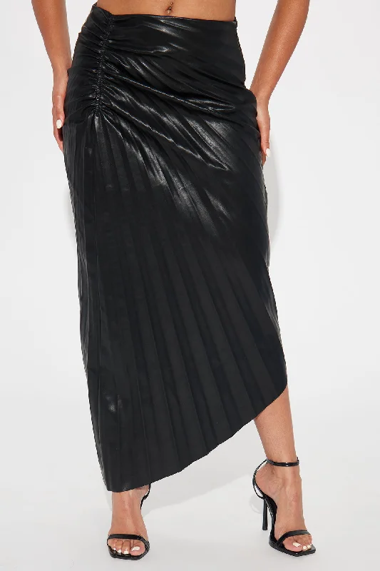 Dinner Date Faux Leather Midi Skirt - Black