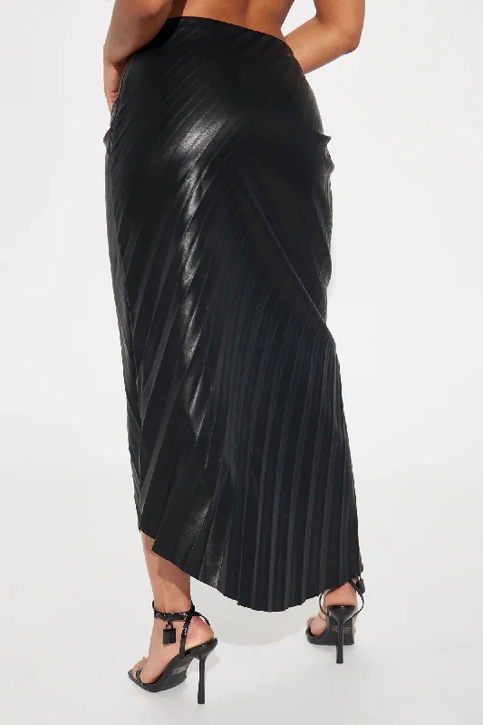 Dinner Date Faux Leather Midi Skirt - Black