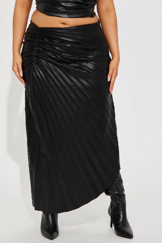 Dinner Date Faux Leather Midi Skirt - Black