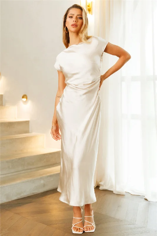 Faithful Nights Satin Midi Dress Champagne