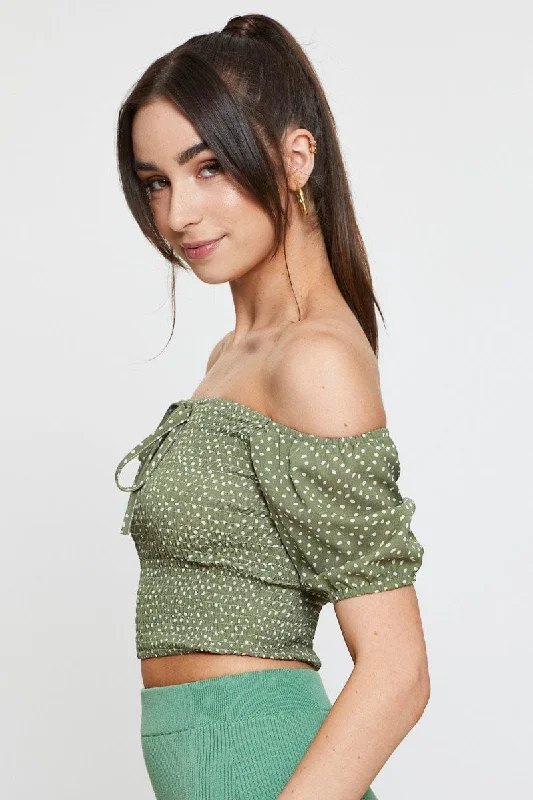 Geo Print Crop Top Three-Quarter