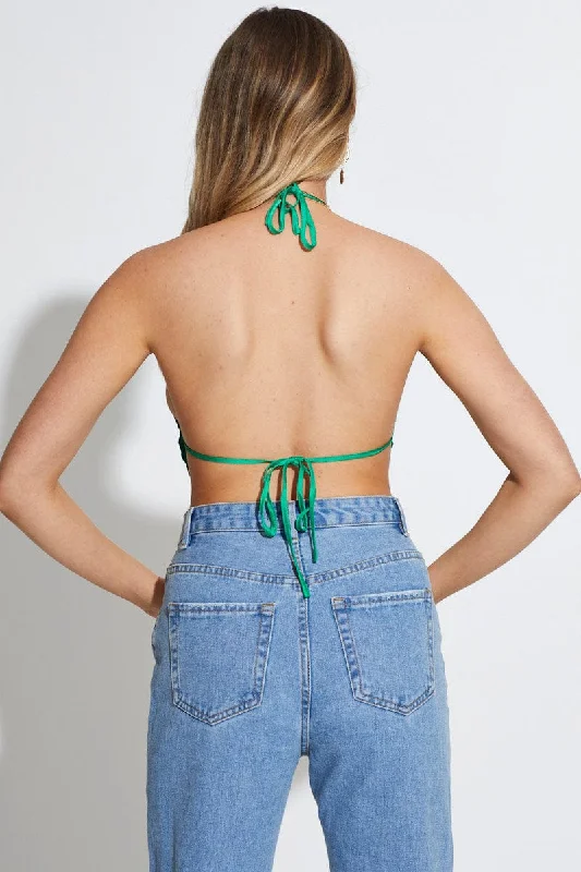 Green Scarf Top Halter Satin