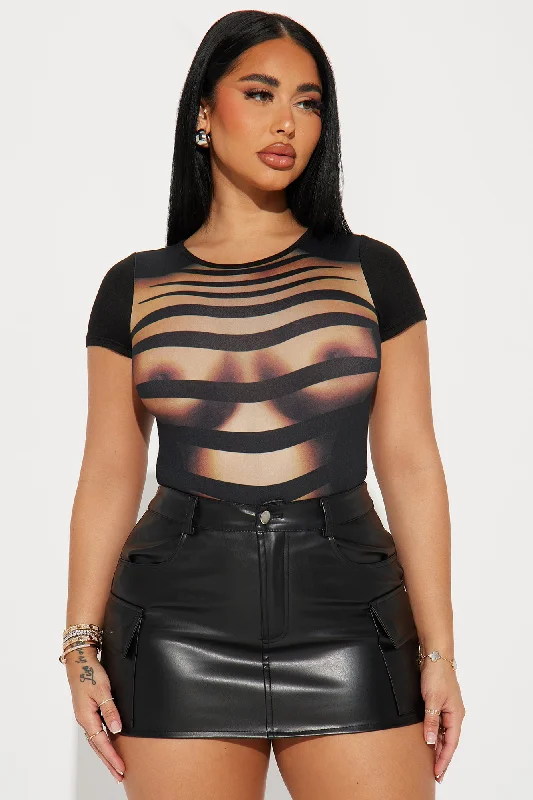 Hot And Seductive Short Sleeve Bodysuit - Brown/combo