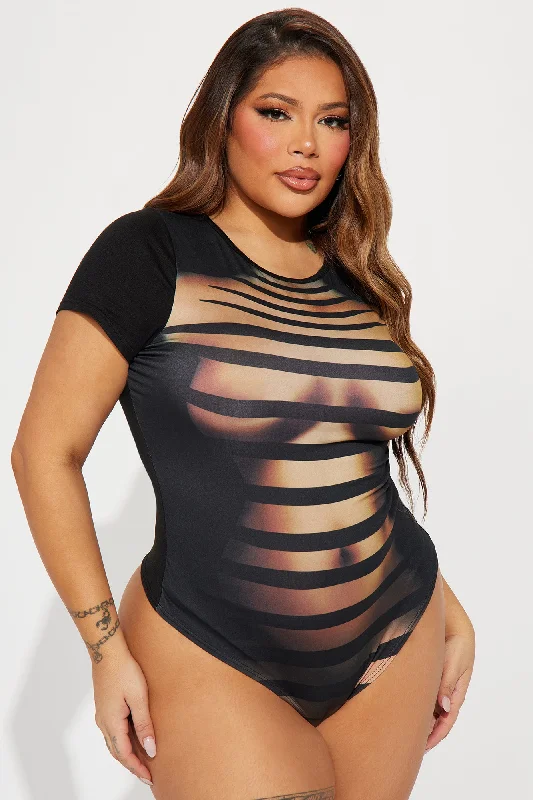 Hot And Seductive Short Sleeve Bodysuit - Brown/combo