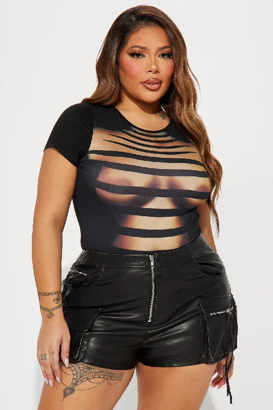 Hot And Seductive Short Sleeve Bodysuit - Brown/combo