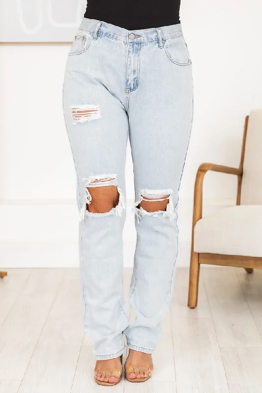 Jacey Light Wash Distressed Straight Leg Jeans